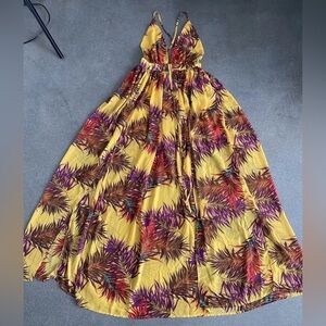 Vibrant Yellow Maxi Dress with Tropical Print